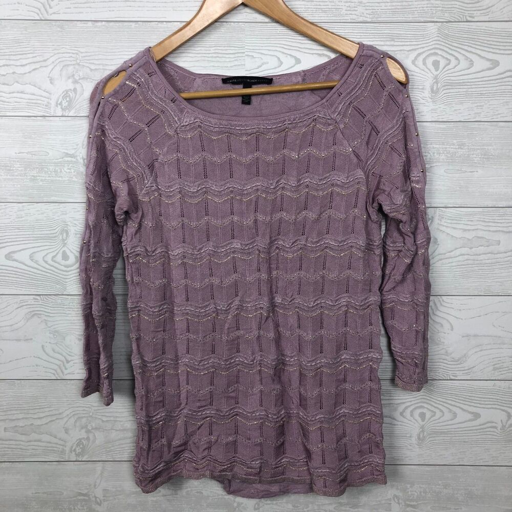 White House Black Market Women's Small 3/4 Sleeve Knit Sweater Open Shoulder